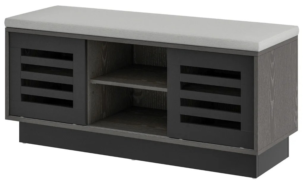 Banco Sapateira com Assento com 6 Compartimentos de Arrumação 3 Prateleiras e 2 Portas para Entrada 99,5 x 34,5 x 46 cm Cinza + Cinza Escuro