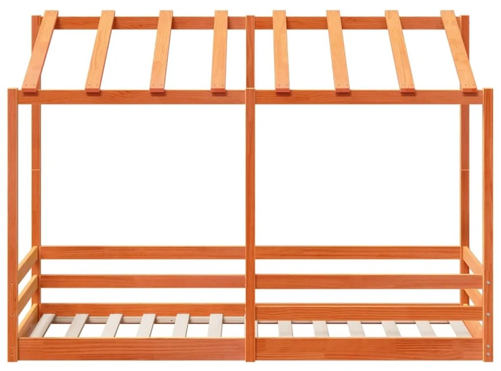 Cama infantil com telhado 75x190 cm pinho maciço castanho-mel