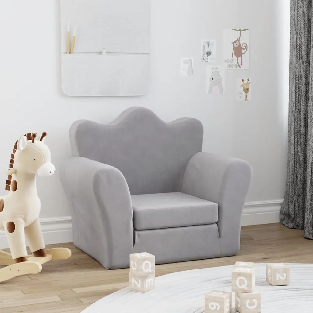 vidaXL Sofá-cama infantil pelúcia macia cinzento-claro