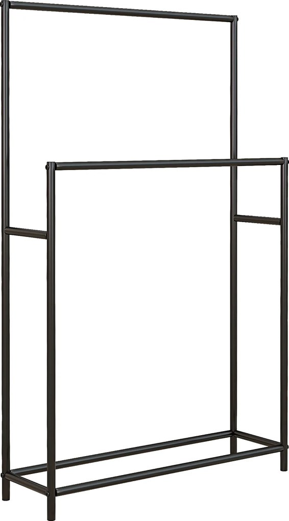 Toalheiro de pé com 2 prateleiras em metal para a casa de banho, 66 x 20 x 110 cm, preto