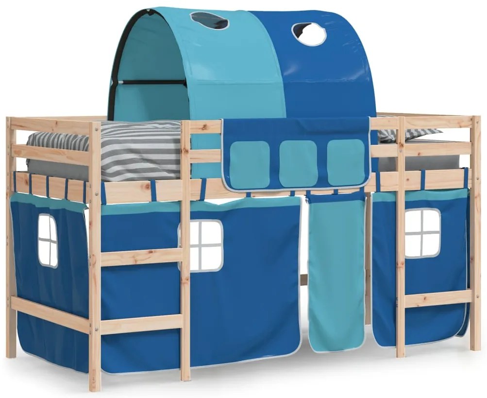 Cama alta para criança com túnel 80x200 cm pinho maciço azul