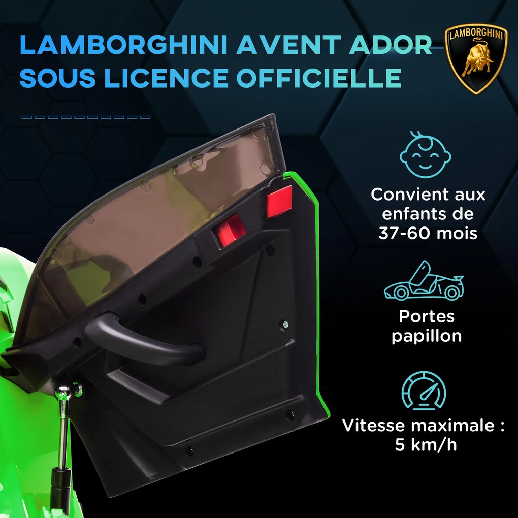 Carro elétrico para crianças com licença Lamborghini Aventador SVJ, 12 V, com portas em forma de borboleta, comando à distância, 3-5 km/h, verde