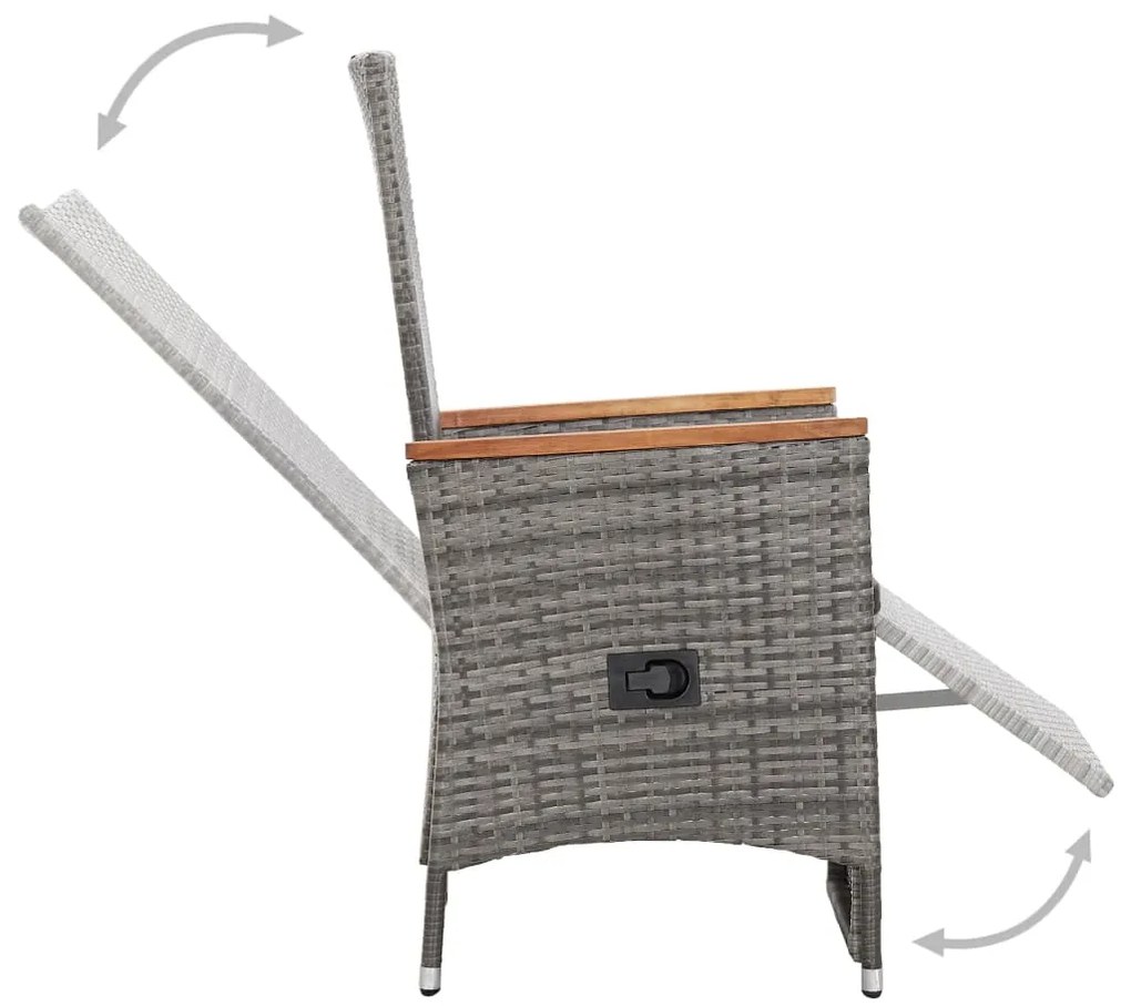 3 pcs conjunto lounge de jardim c/ almofadões vime PE cinzento