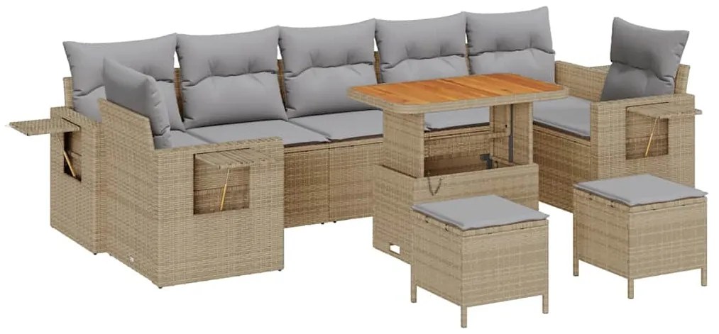 Conjunto de Sofá de Jardim de 10 Peças com Almofadas Bege Rattan Polié