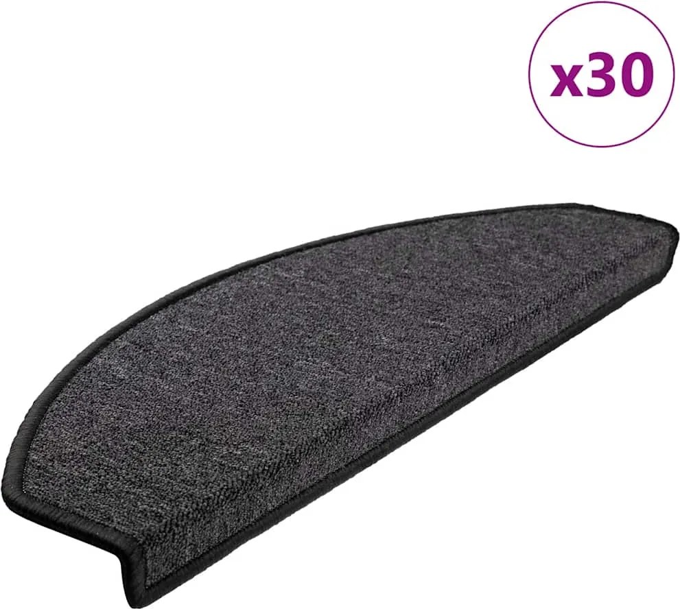 vidaXL Tapetes de escada 30 peças 65x24x4 cm antracite meio redondo grande