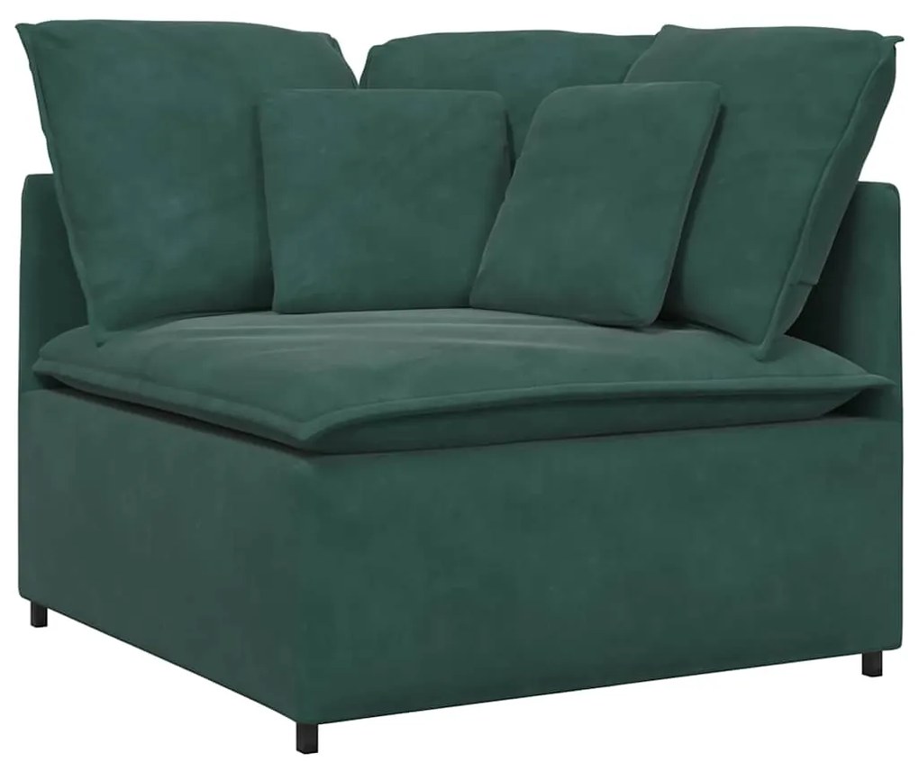 Sofá modular com pufes e almofadas veludo verde-escuro