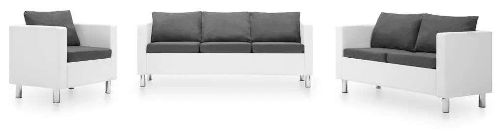 Conjunto de sofás couro artificial 3 pcs branco/cinzento claro