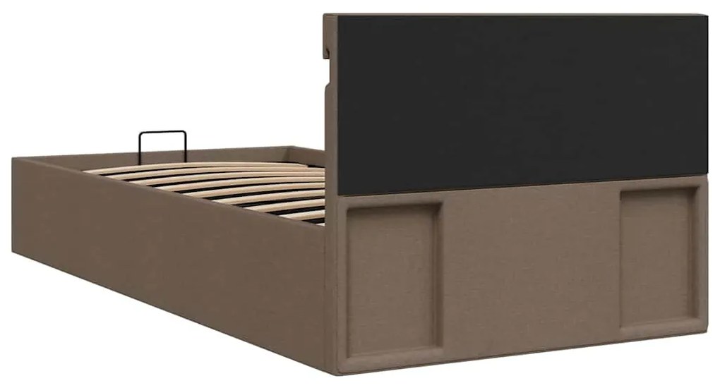 Cama hidráuli. arrumação LED 100x200cm tecido cinza-acastanhado