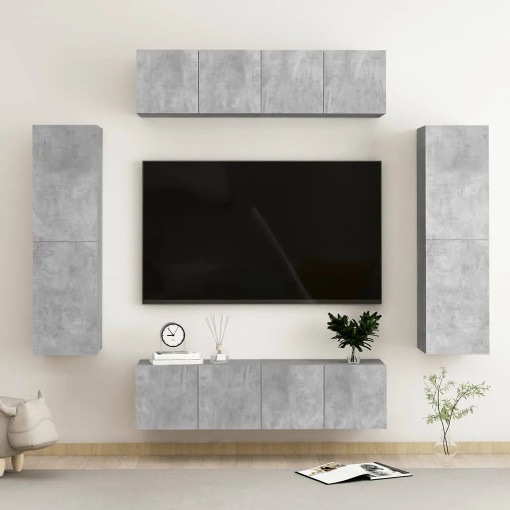 vidaXL 6 pcs conjunto de móveis de TV contraplacado cinzento cimento