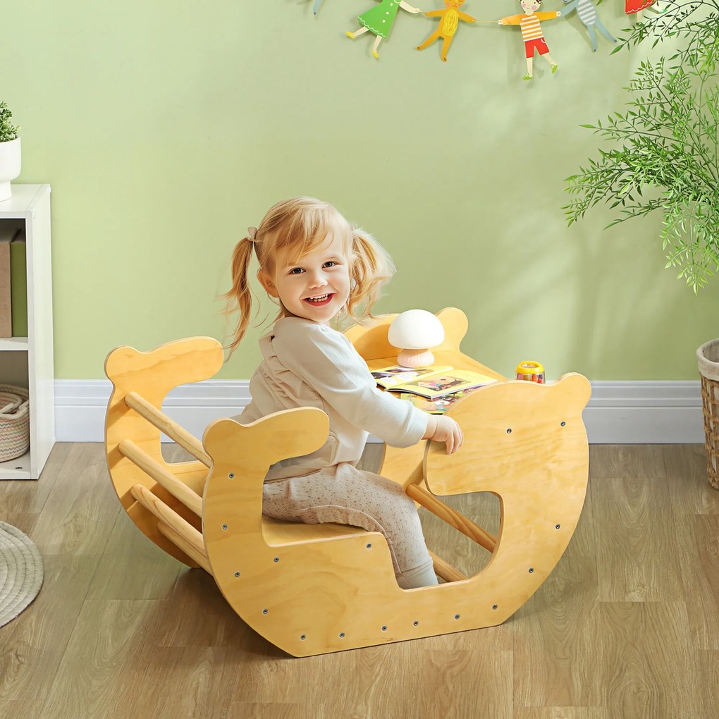 Arco de escalada para crianças, mesa de brinquedos para crianças dos 18 aos 48 meses, design 2 em 1, carga máxima de 50 kg, madeira natural