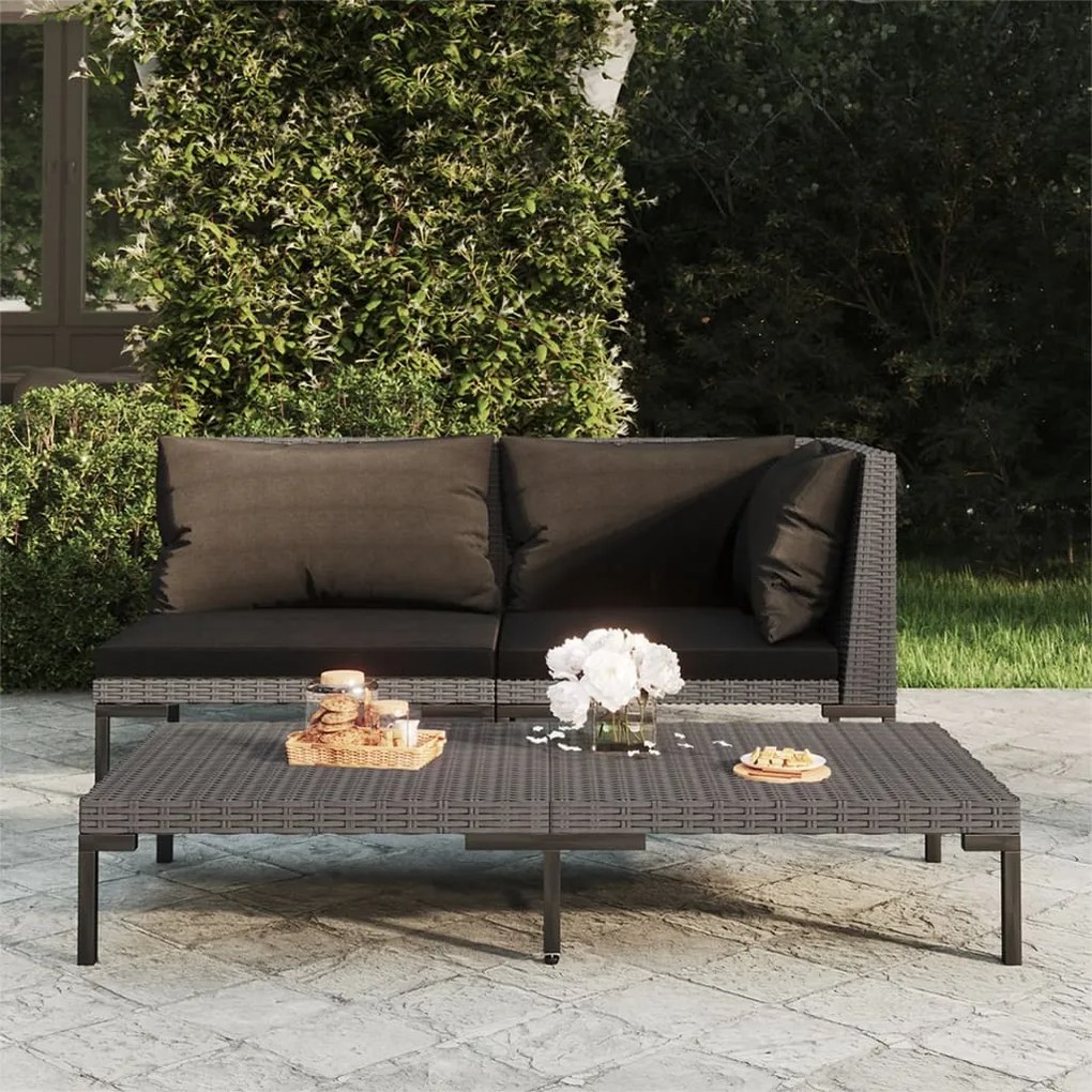 vidaXL Mesa de centro de jardim vime PE semicircular cinzento-escuro