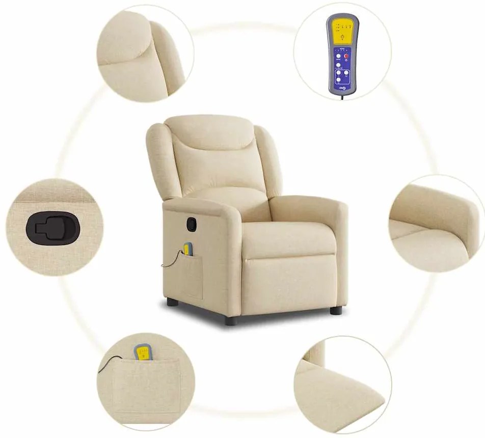 Poltrona de massagens reclinável tecido cor creme