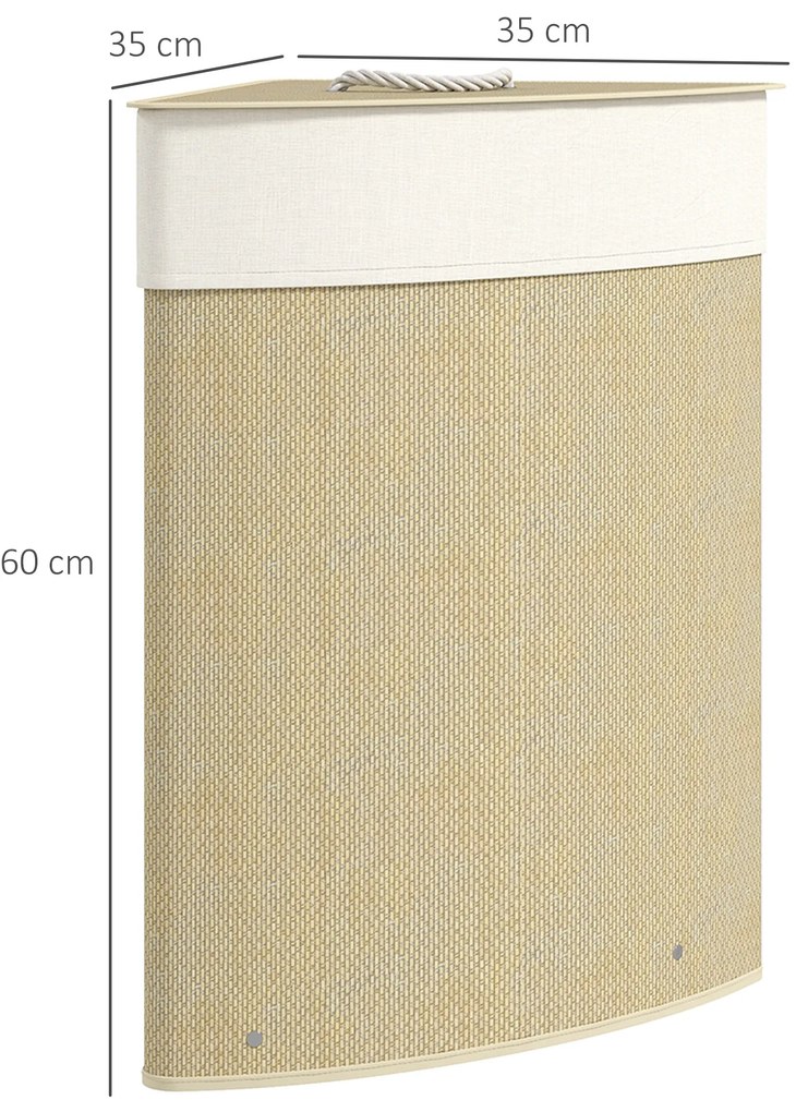 Cesto para Roupa Suja de Bambu de 55L com Tampa e Asa Saco Extraível e Lavável para Casa de Banho Quarto, 35x35x60 cm Creme