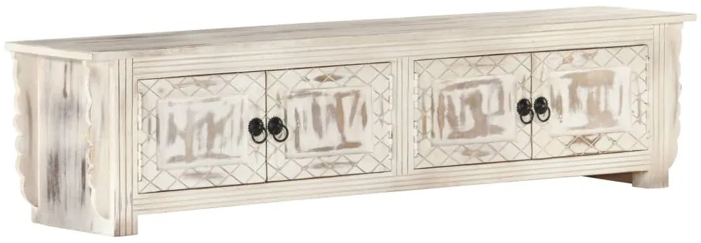 Móvel de TV 140x30x35 cm madeira de mangueira maciça branco