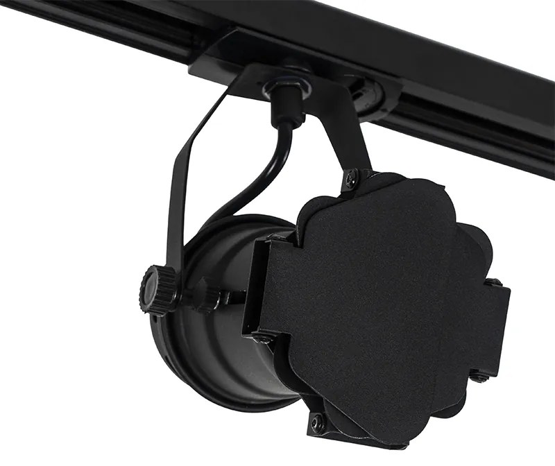 Sistema de iluminação de trilho moderno com 3 focos preto 1-fase - Iconic Movie