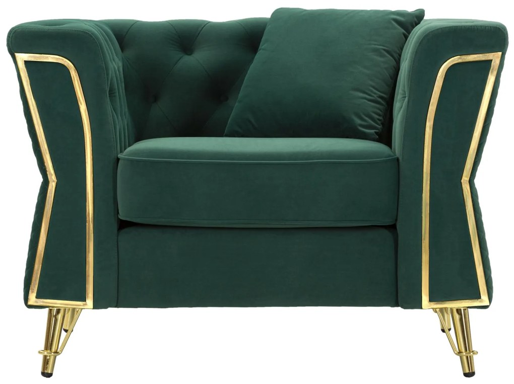 POLTRONA EMY COM ALMOFADA 104X83X76 CM VERDE E DOURADO