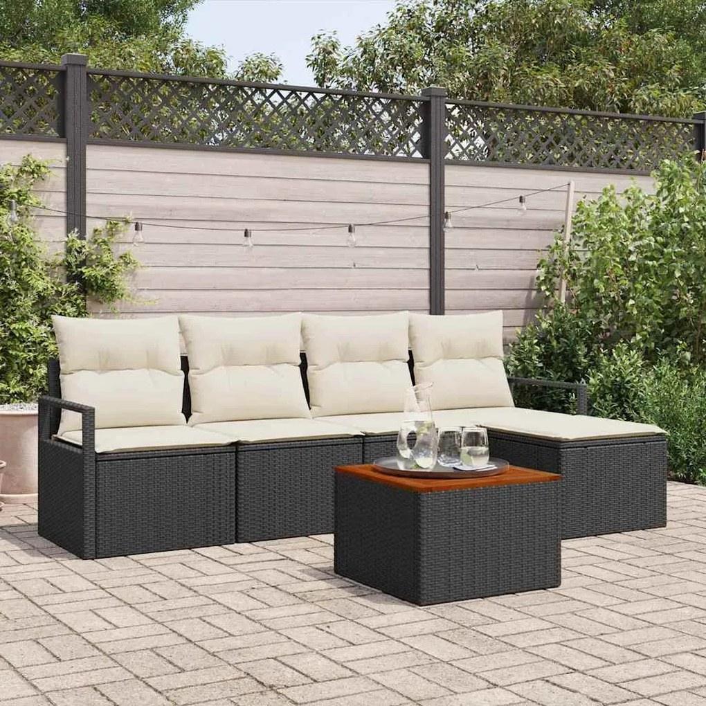 Conjunto de Sofás de Jardim 6 pcs Preto, branco Grande Vime