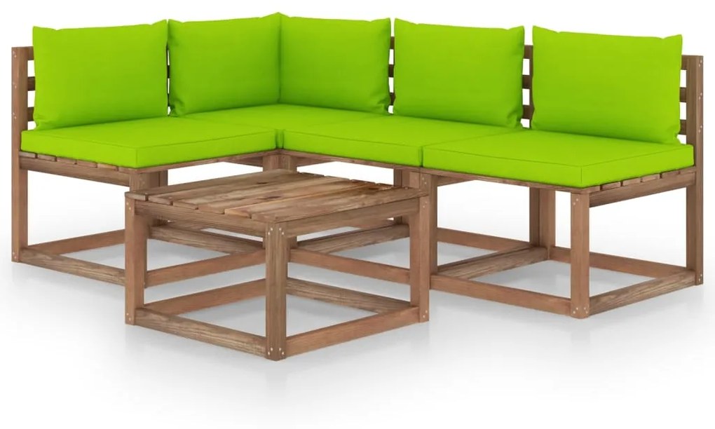 5 pcs conjunto lounge de jardim c/ almofadões verde brilhante