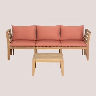 Conjunto De Sofá Modular De 3 Peças Filips Com Braços E Mesa De Centro Em Madeira De Acácia Terracota - Sklum