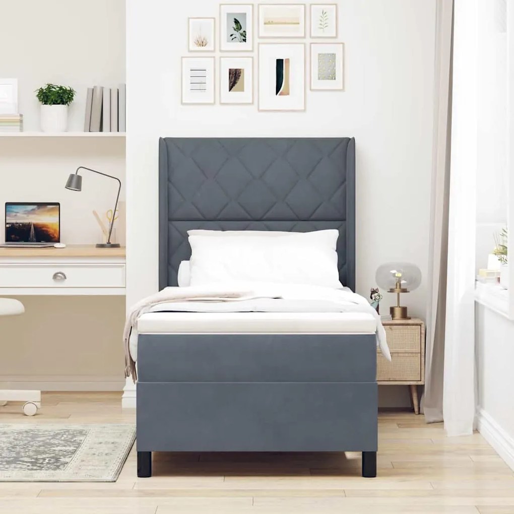 Cama Box com Colchão e LED vidaXL Cinza Escuro 90x190 cm Veludo