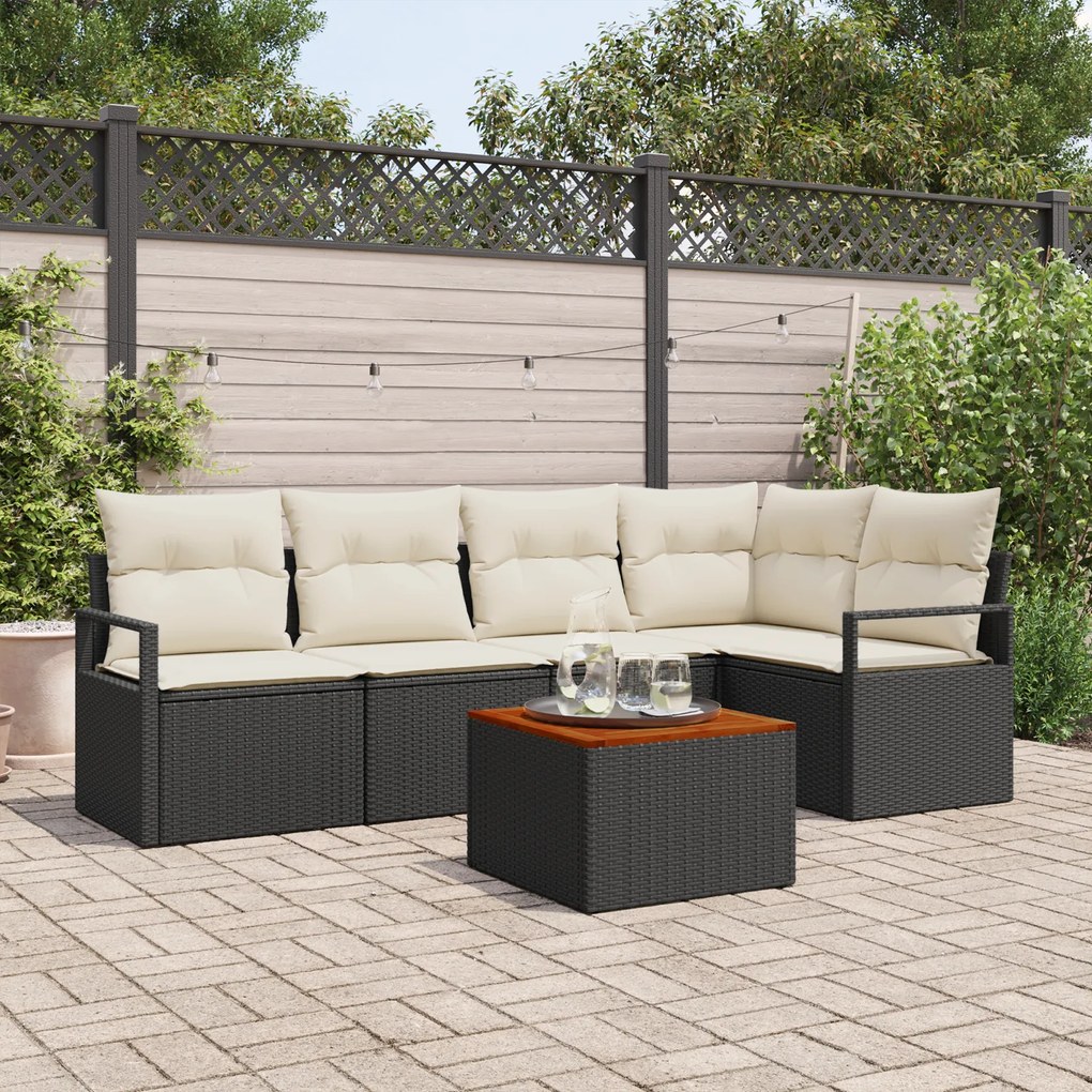 Conjunto de Sofás para Jardim de 6 peças com Almofadas Preto Rattan Po