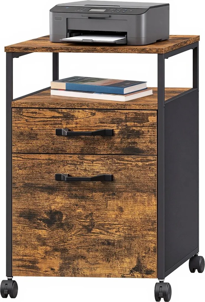 Bloco com 2 gavetas escritório 41 x 45 x 66 cm Castanho vintage-preto