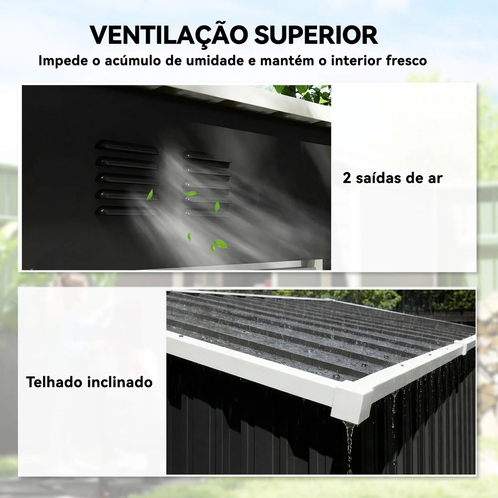 Abrigo de Jardim Exterior 1,37 m² 163x90x179 cm com Porta com Fechadura e Grelhas de Ventilação Cinzento Escuro