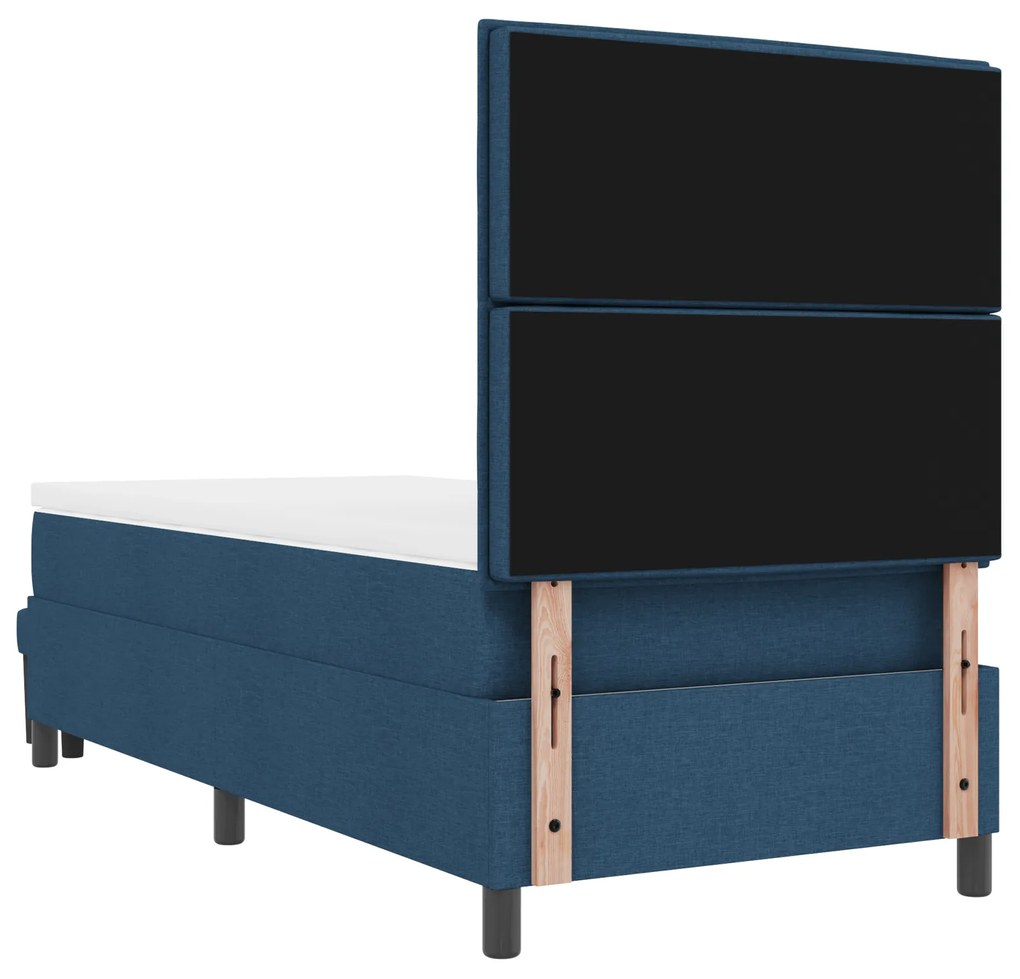 Cama Box Spring com Colchão e Banco Azul 90x200 cm Tecido