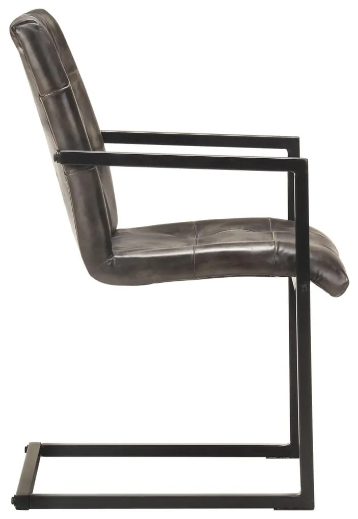 Cadeiras jantar cantilever 2 pcs couro genuíno cinzento velho