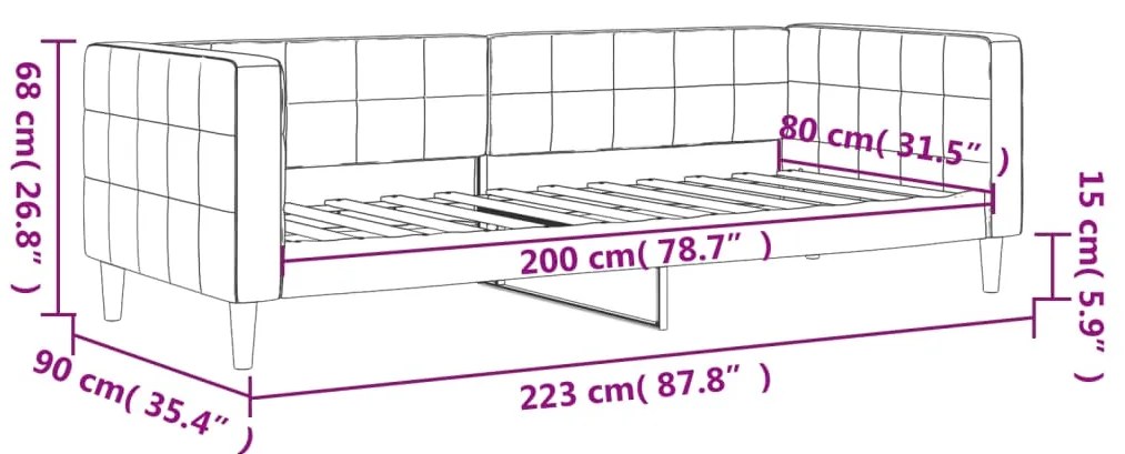 Sofá-cama 80x200 cm veludo cinzento-escuro