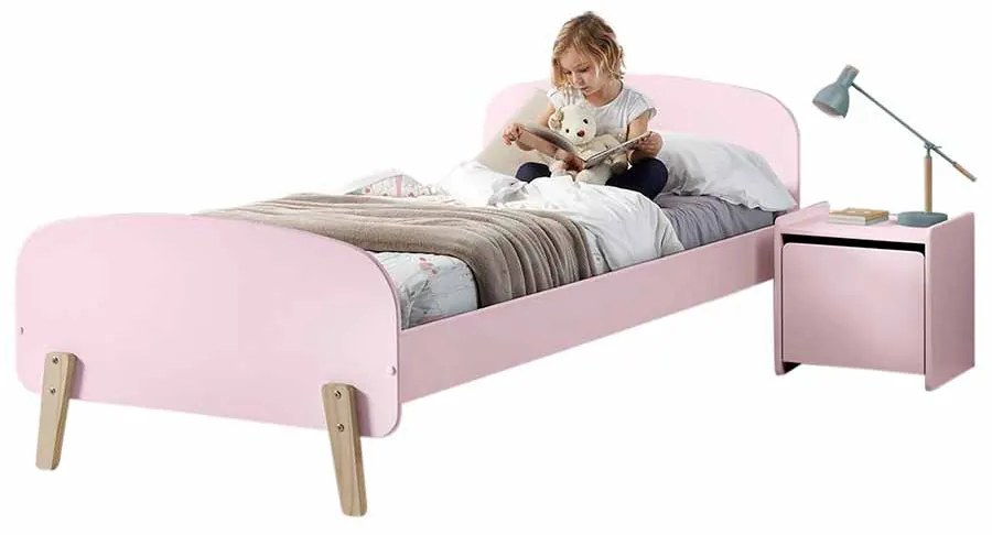 Conjunto cama infantil KIDDY (90x200) + Estrado + mesa de cabeceira Rosa