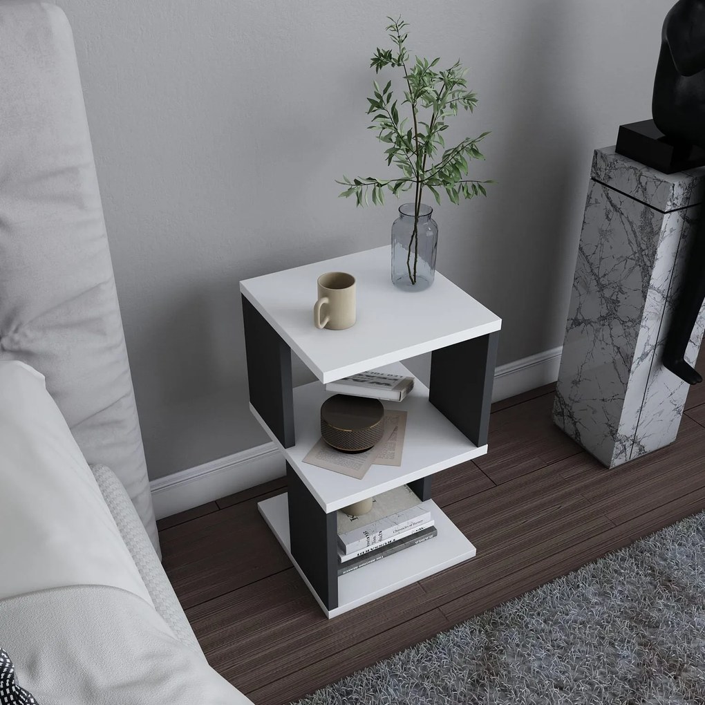 Mesa de Cabeceira Carter – Branco Antracite – 29,6 x 29,6 x 49,4 cm