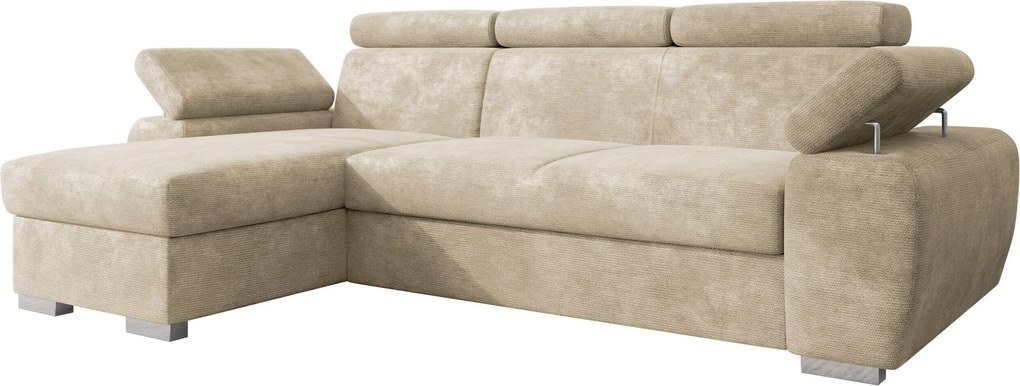 Sofá de canto Columbus 252, Cama com arrumação, 255x170x85cm, 124 kg, Pernas: Plástico, Madeira: Pinheiro