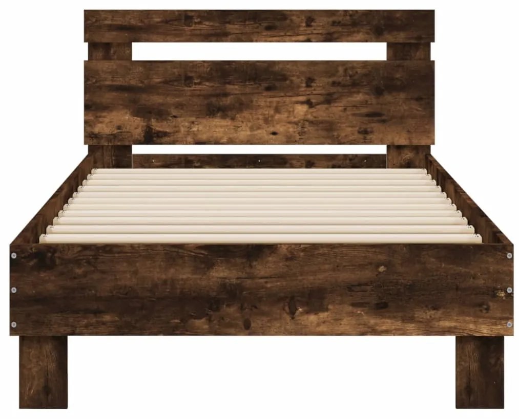 Estrutura cama c/ cabeceira/luzes LED 90x200 cm carvalho fumado