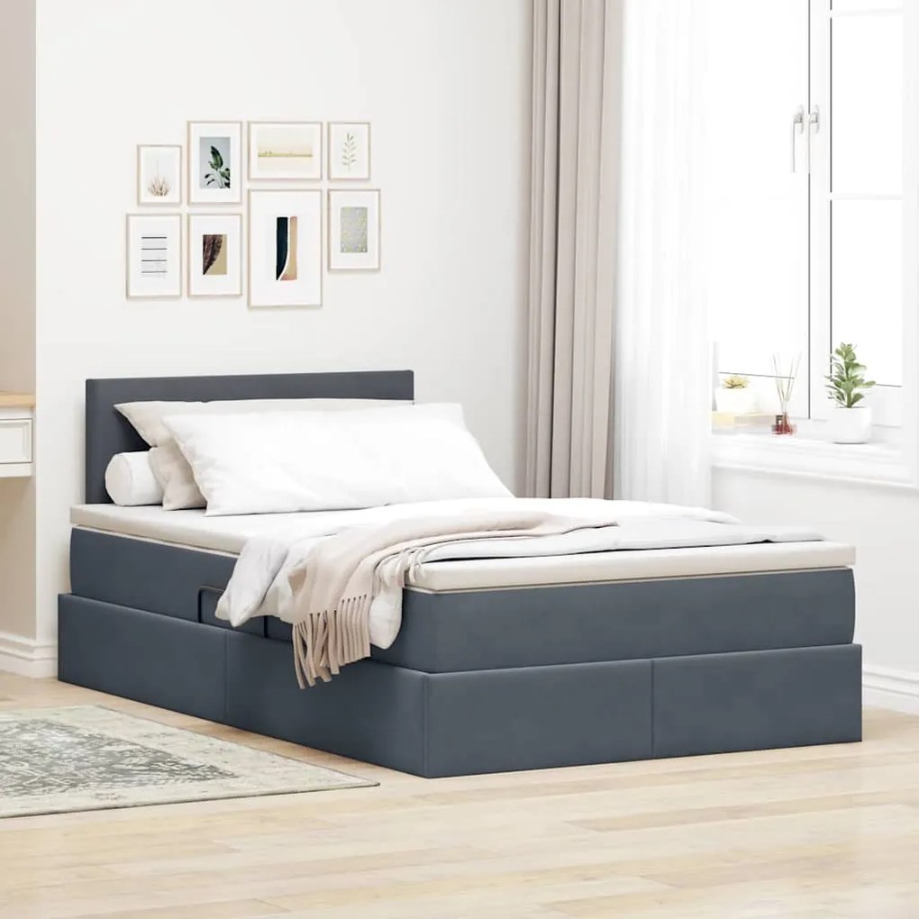 vidaXL Cama com Armazenamento Cinza Escuro 120 x 190 cm Veludo
