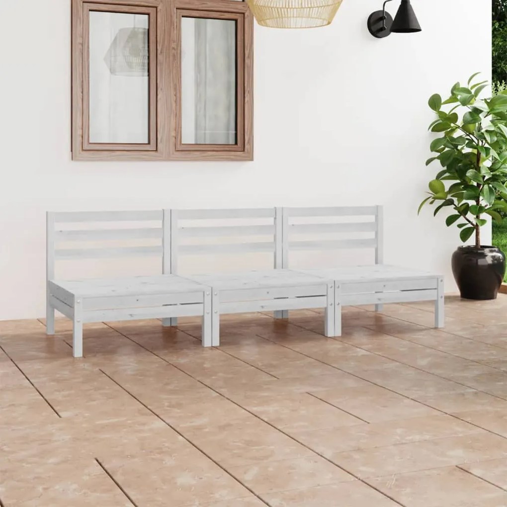 3 pcs conjunto lounge de jardim pinho maciço branco