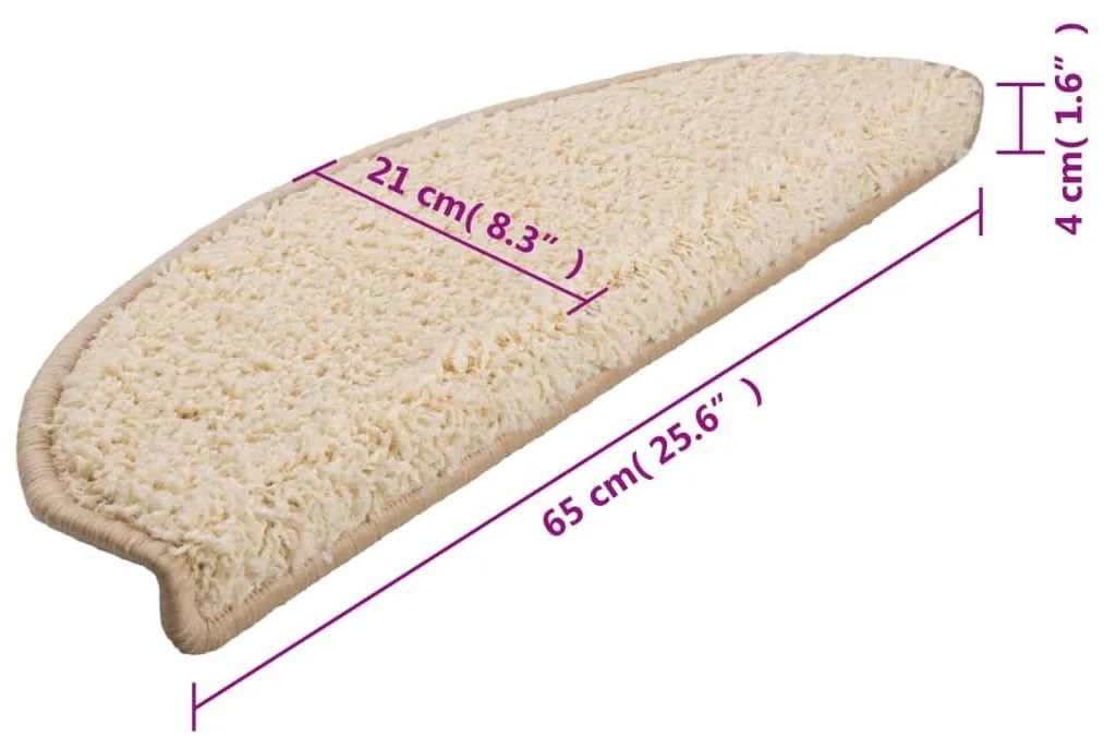 Tapetes de escadas 10 pcs 65x21x4 cm cor creme