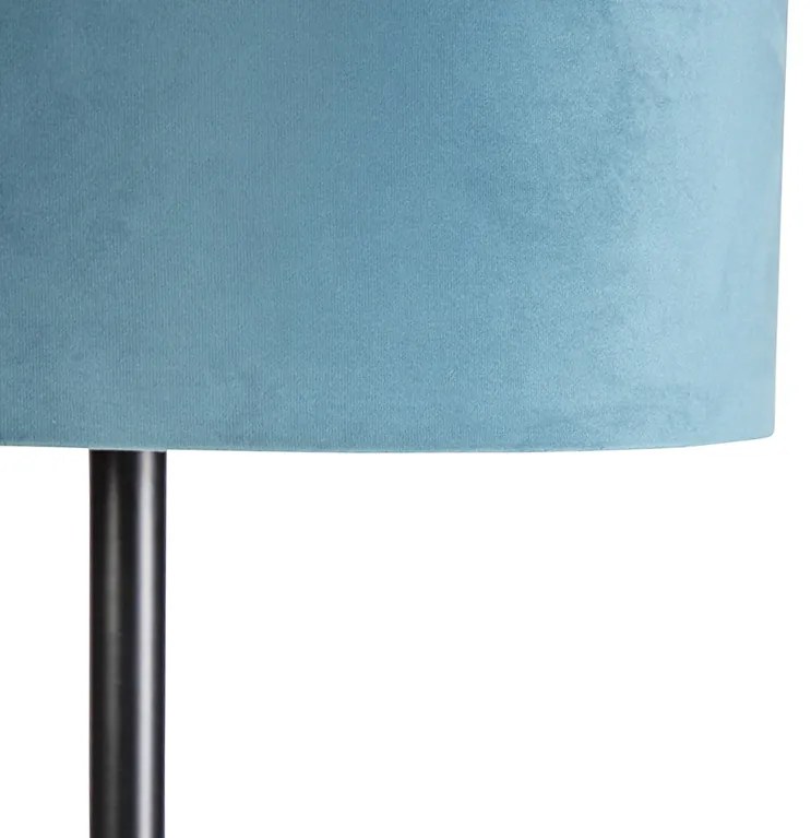 Candeeiro de pé preto veludo sombra azul com ouro 40 cm - Simplo Country / Rústico