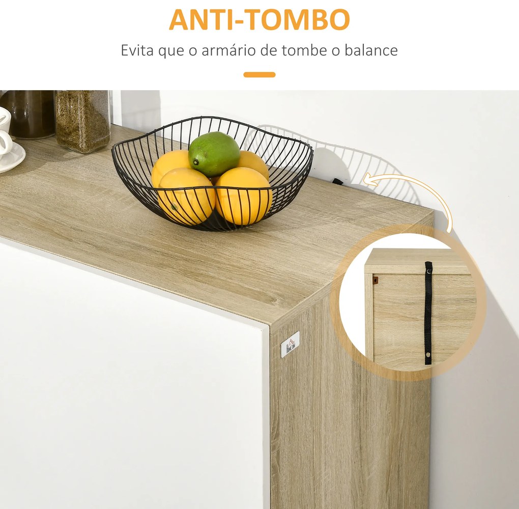 HOMCOM Aparador de Cozinha Moderno com 4 Compartimentos e Prateleiras Ajustáveis Móvel Auxiliar de Armazenamento para Sala de Jantar Sala de Estar 100x41,5x107cm Branco e Carvalho