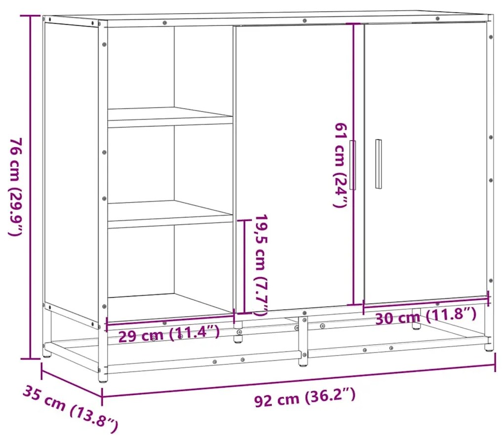 Aparador 92x35x76 cm derivados de madeira cinzento sonoma