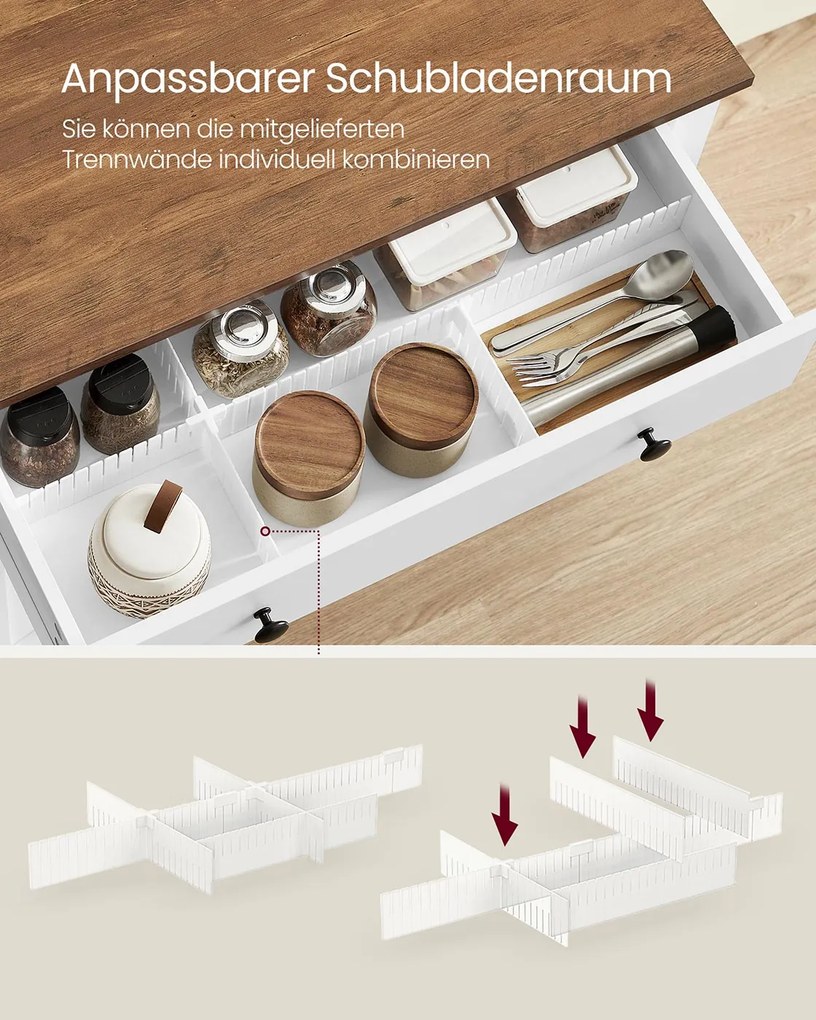 Armário de cozinha 40 x 80 x 80 cm com gavetas e portas em branco nuvem e castanho mel