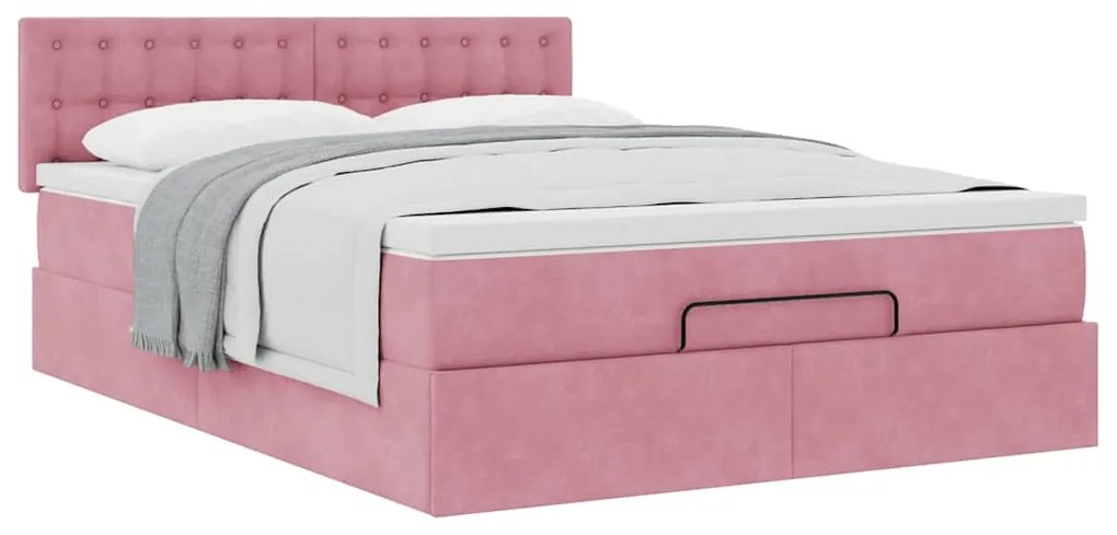 Estrutura de cama otomana com colchão 140x190 cm veludo rosa