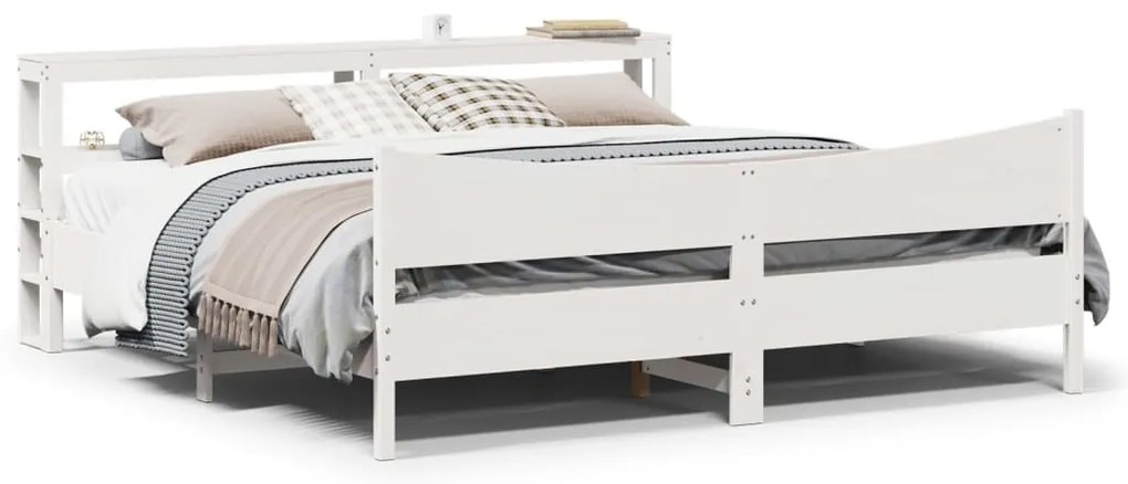 vidaXL Estrutura de cama com cabeceira 180x200cm pinho maciço branco