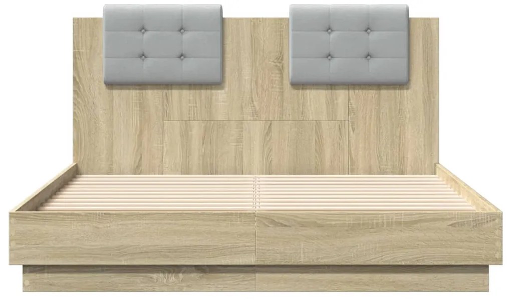 Estrutura cama cabeceira/luzes LED 120x190 cm carvalho sonoma
