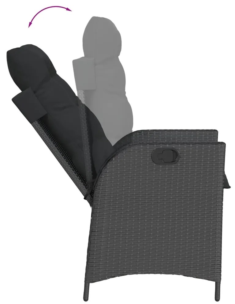 7 pcs conjunto de jantar p/ jardim c/ almofadões vime PE preto