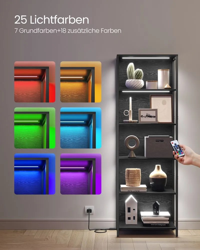 Estante com 6 níveis com luzes LED 30,3 x 60 x 178,6 cm Preta