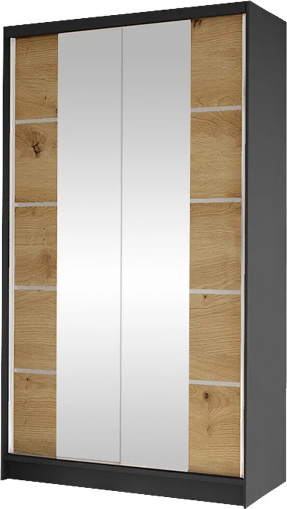 Roupeiro Closico 168, Carvalho Artisan, Preto, 200x100x58cm, 89 kg, Portas para roupeiro: Deslizante, Número de prateleiras: 4, Número de prateleiras: 4