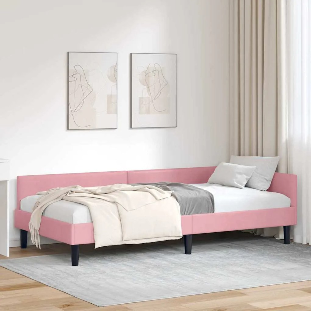 vidaXL Estrutura de Cama de Canto Rosa 90 cm x 200 cm Veludo