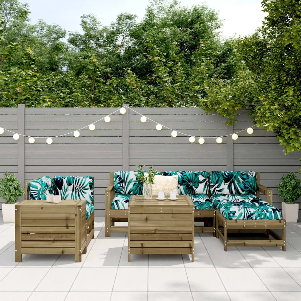 7 pcs conjunto sofás jardim madeira de pinho impregnada