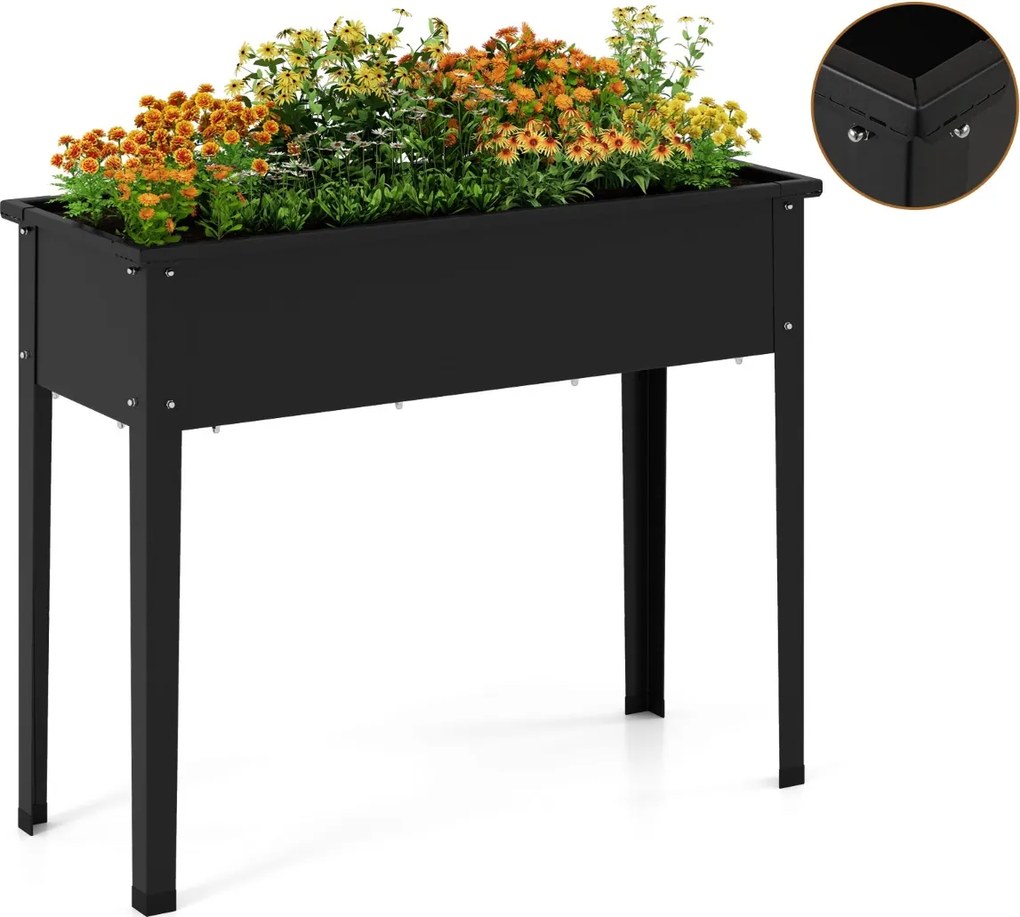 Floreira metálico elevado com pés Caixa de jardinagem 100 x 40 x 80 cm Preto